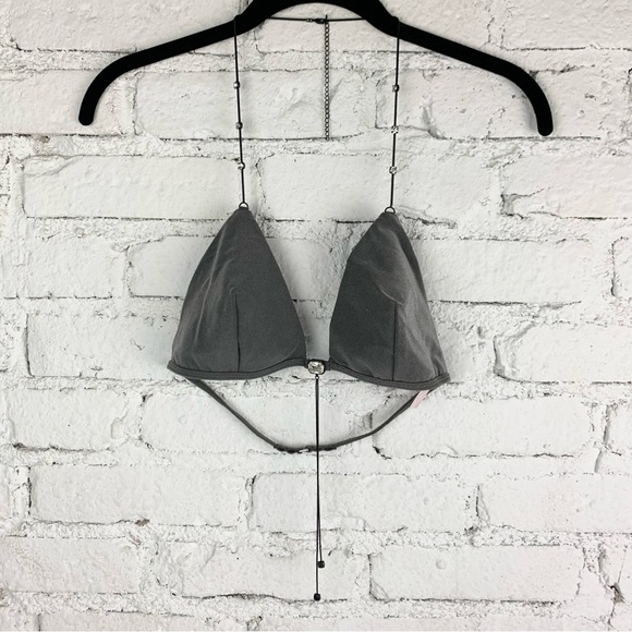 VTG Victoria’s Secret Grey Silver Metallic Triangle Bikini Bralette Chain Small - Picture 2 of 9